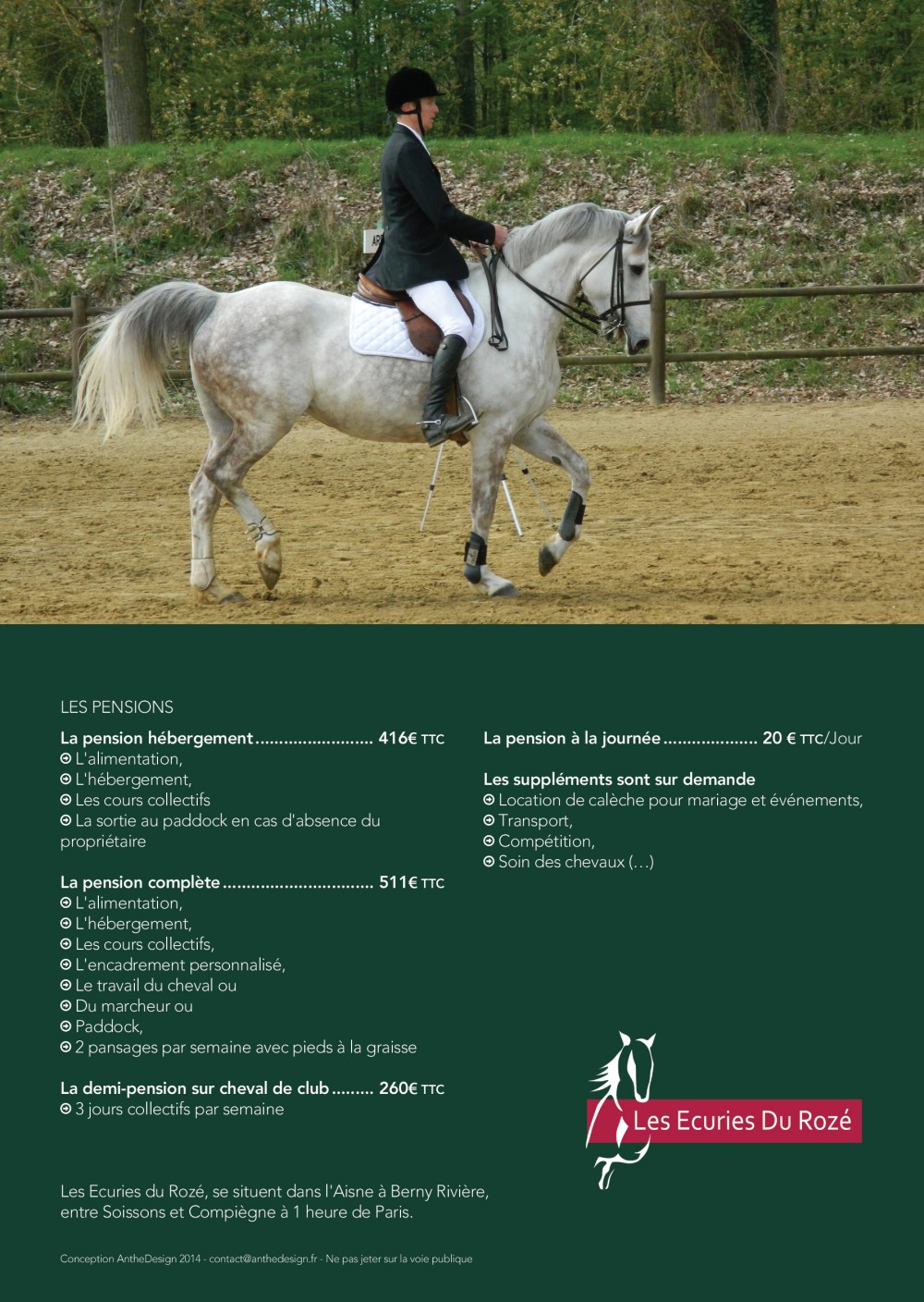 Verso du dépliant du flyer Les écuries duRozé Verso du dépliant du flyer Les écuries duRozé