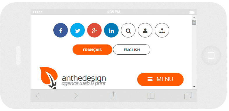 Simulation responsive design, site agence web anthedesign sur iPhone 5 Site agence anthedesign sur iPhone 5