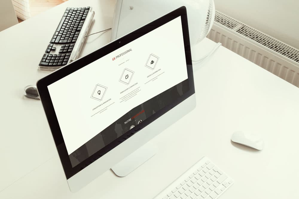 Homepage GK PRO sur desktop 3d mockup GK PRO sur desktop