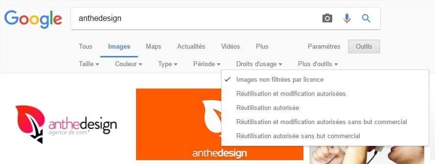 filtre droits d'usage google images