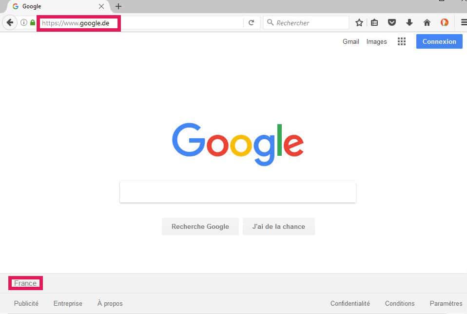 recherche sur google.de géolocalisée en France recherche sur google géolocalisée Allemagne