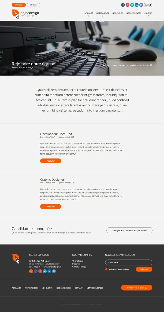 Web Design de la page Job du site de l'agence web AntheDesign