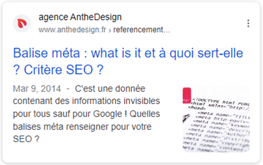 la balise meta vue par google