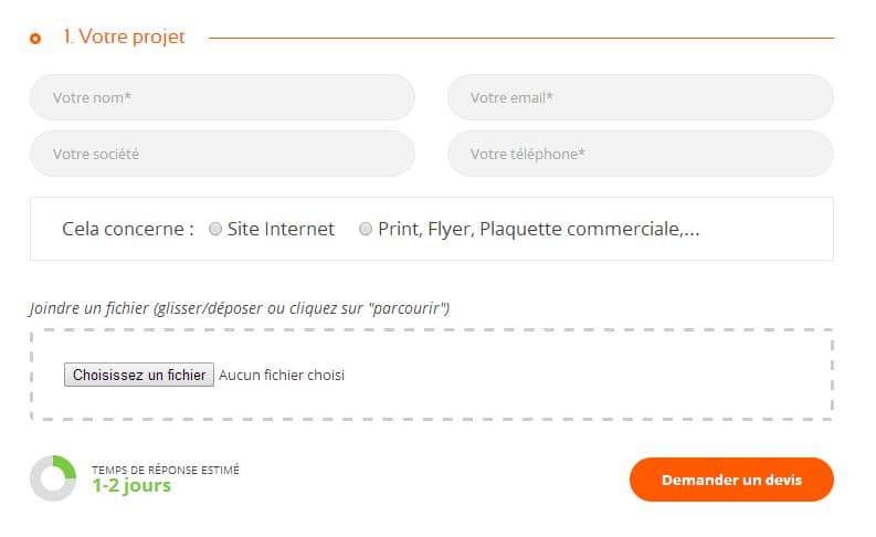 capture formulaire de contact avec une finition à 100 %