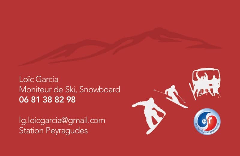 Recto carte de visite Loic Garcia, Moniteur de Ski et Snowboard