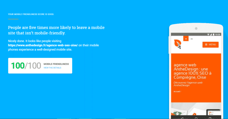 Test Mobile Friendly du site anthedesign.fr avec le nouvel outil de Google