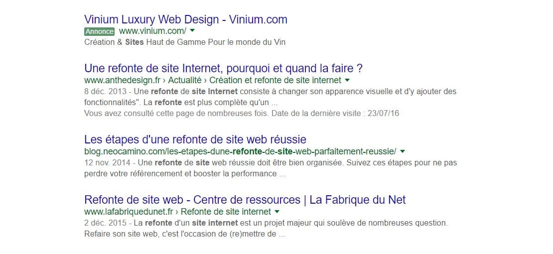 résultats de recherche Google