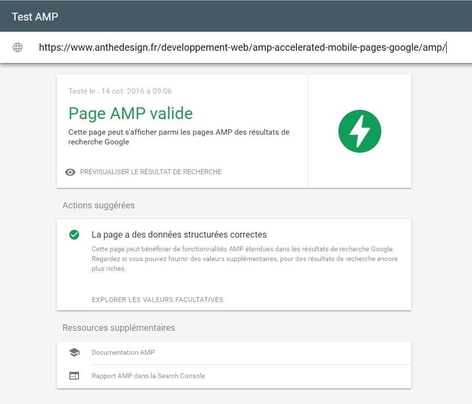 nouveau validateur amp google