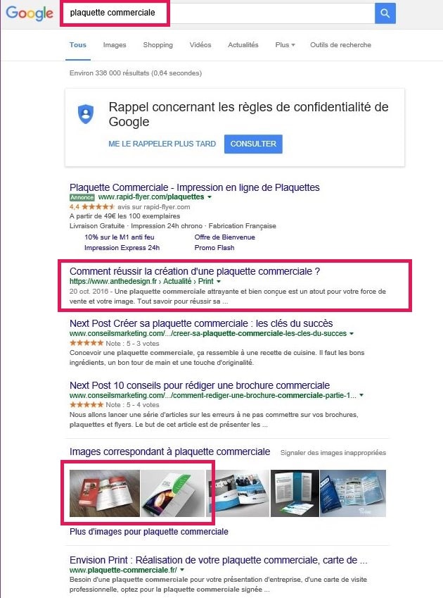 recherche mots clés plaquette commerciale