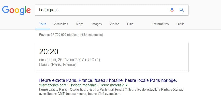 onebox google heure