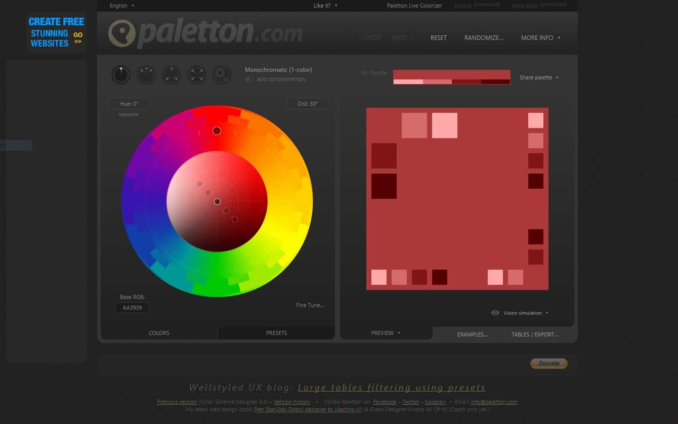 Palette de couleurs Paletton