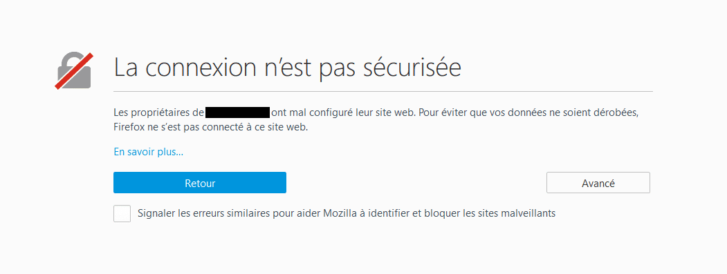 avertissement connexion non sécurisée https