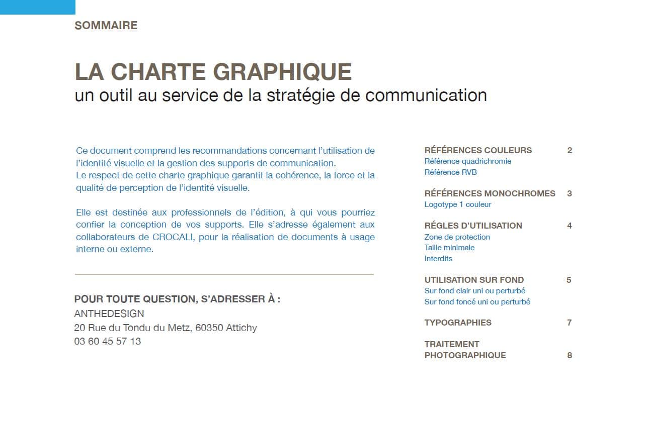 sommaire de la charte graphique Crocali