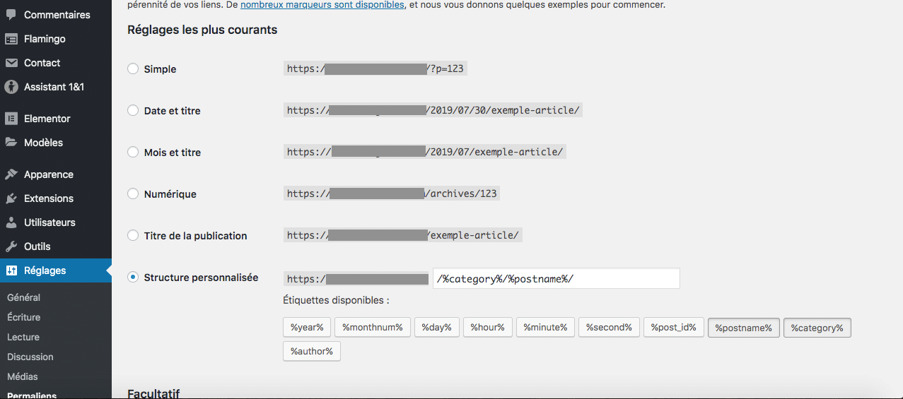 Référencement WordPress > Les permaliens