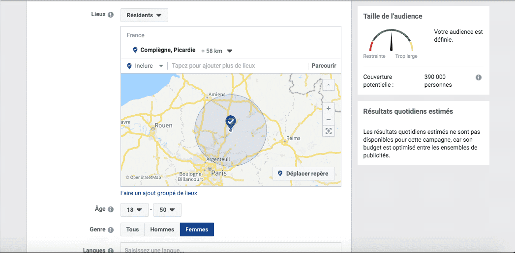 Facebook Business Manager : Zone Géographique