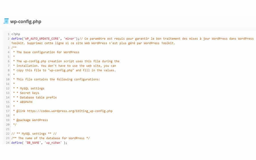 capture d'écran de wp-config.php d'AntheDesign
