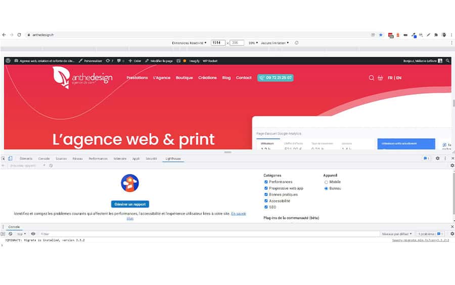Capture d'écran de lighthouse via google devtools