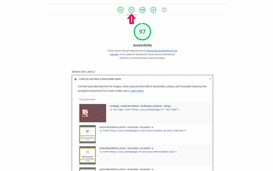 résultats en cliquant sur accessibility