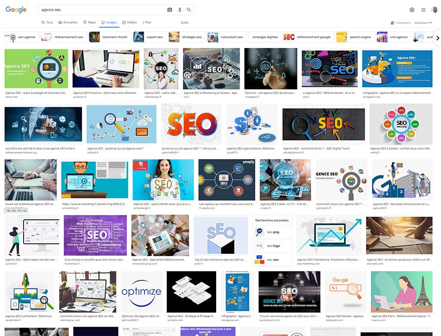 Exemple de la balise ALT avec google image et la requête Agence SEO