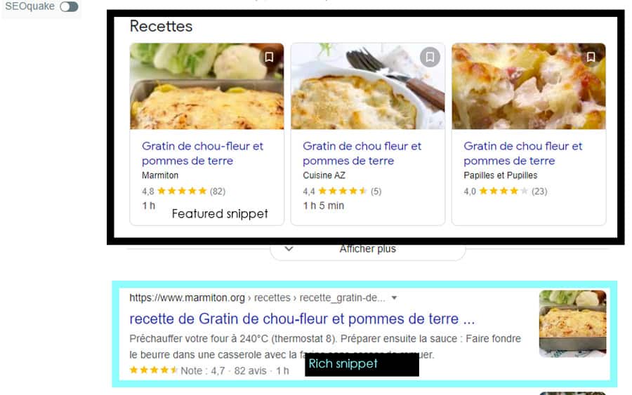 cauliflower potato gratin recipe with featured snippet and rich snippet