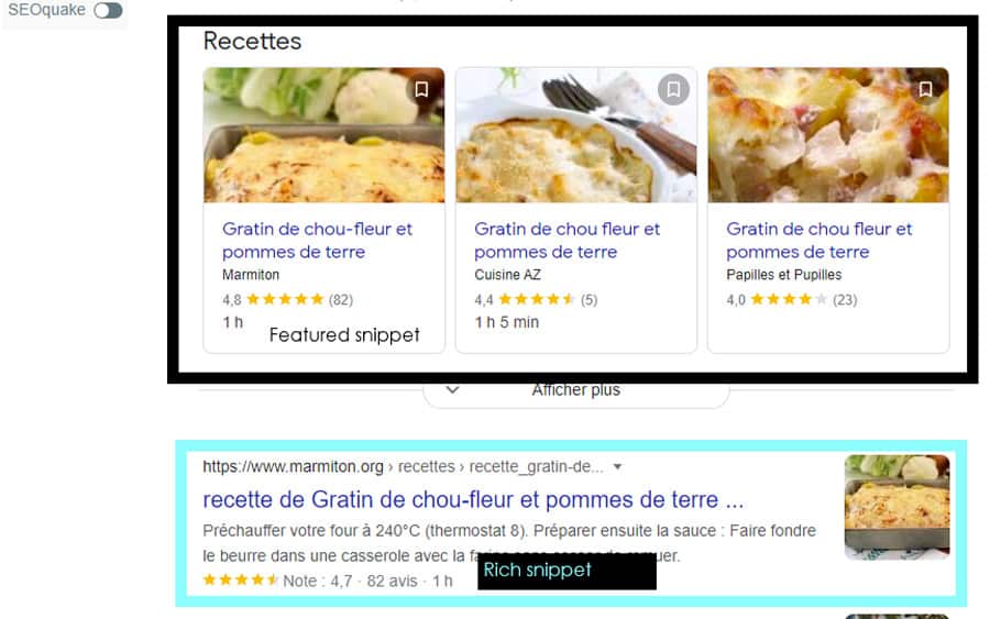 recette gratin de chou-fleur pommes de terre avec featured snippet et rich snippet