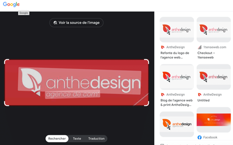 page de résultats Google avec le logo AntheDesign
