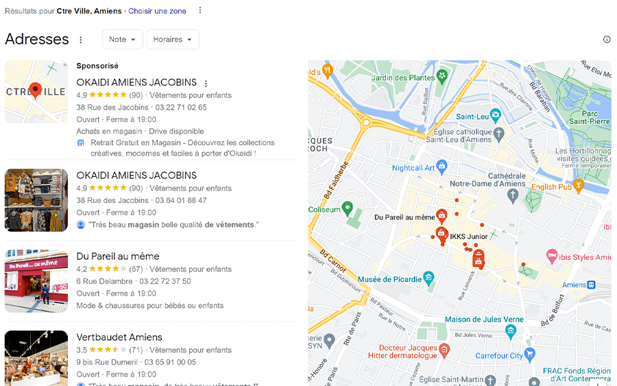 analyse concurentielle en seo résultats de recherche magasin de vêtements enfants centre ville amiens