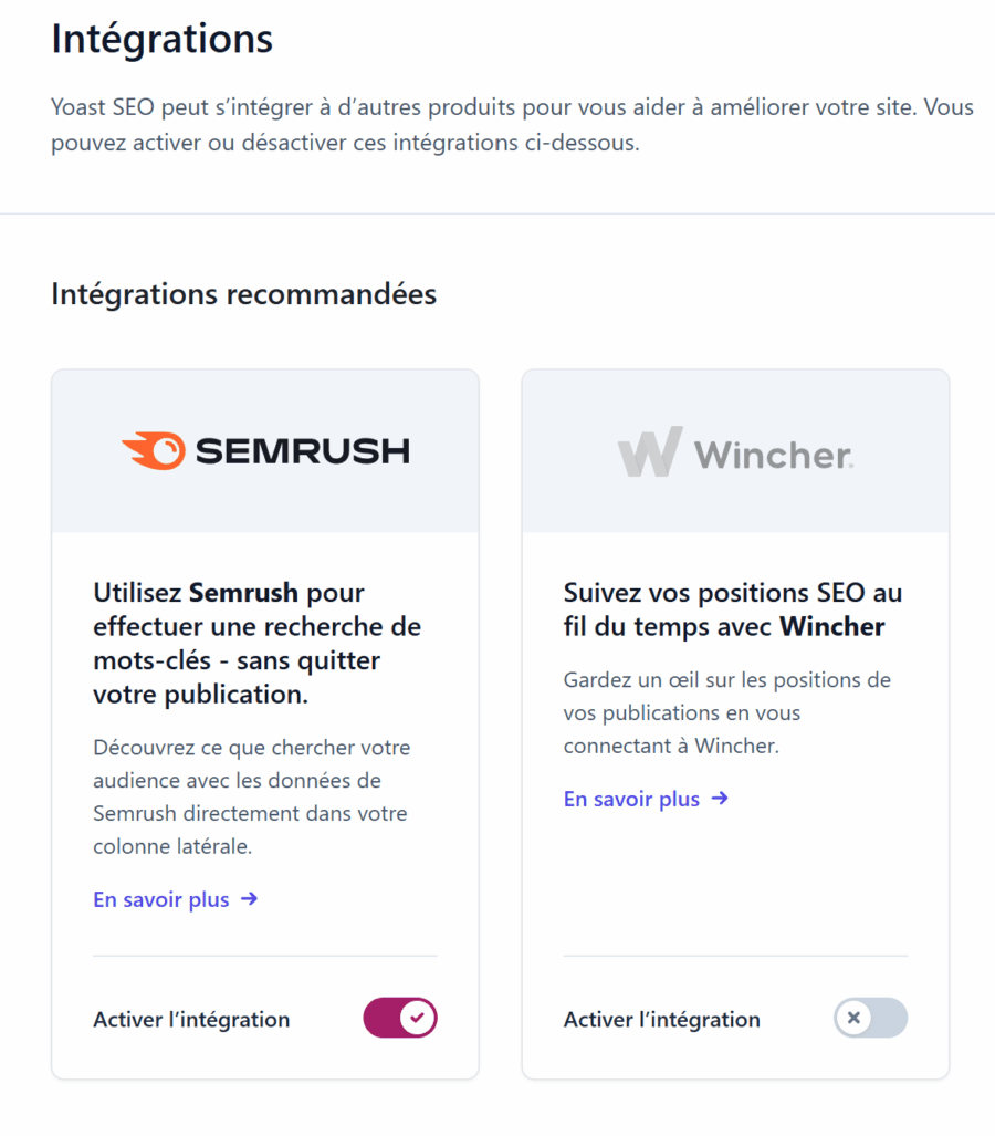Intégration de SEMrush et Wincher dans Yoast SEO pour la recherche de mots-clés et le suivi des positions
