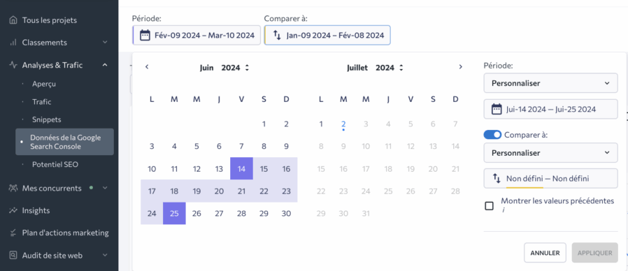 Tableau de données Google Search Console